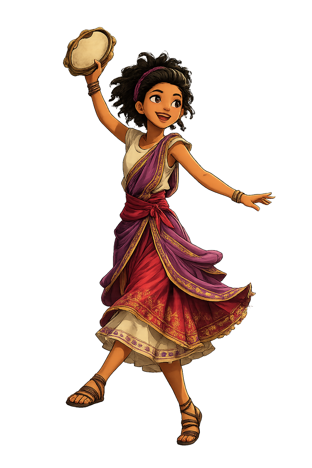 Lemara dancing and playing a tambourine
