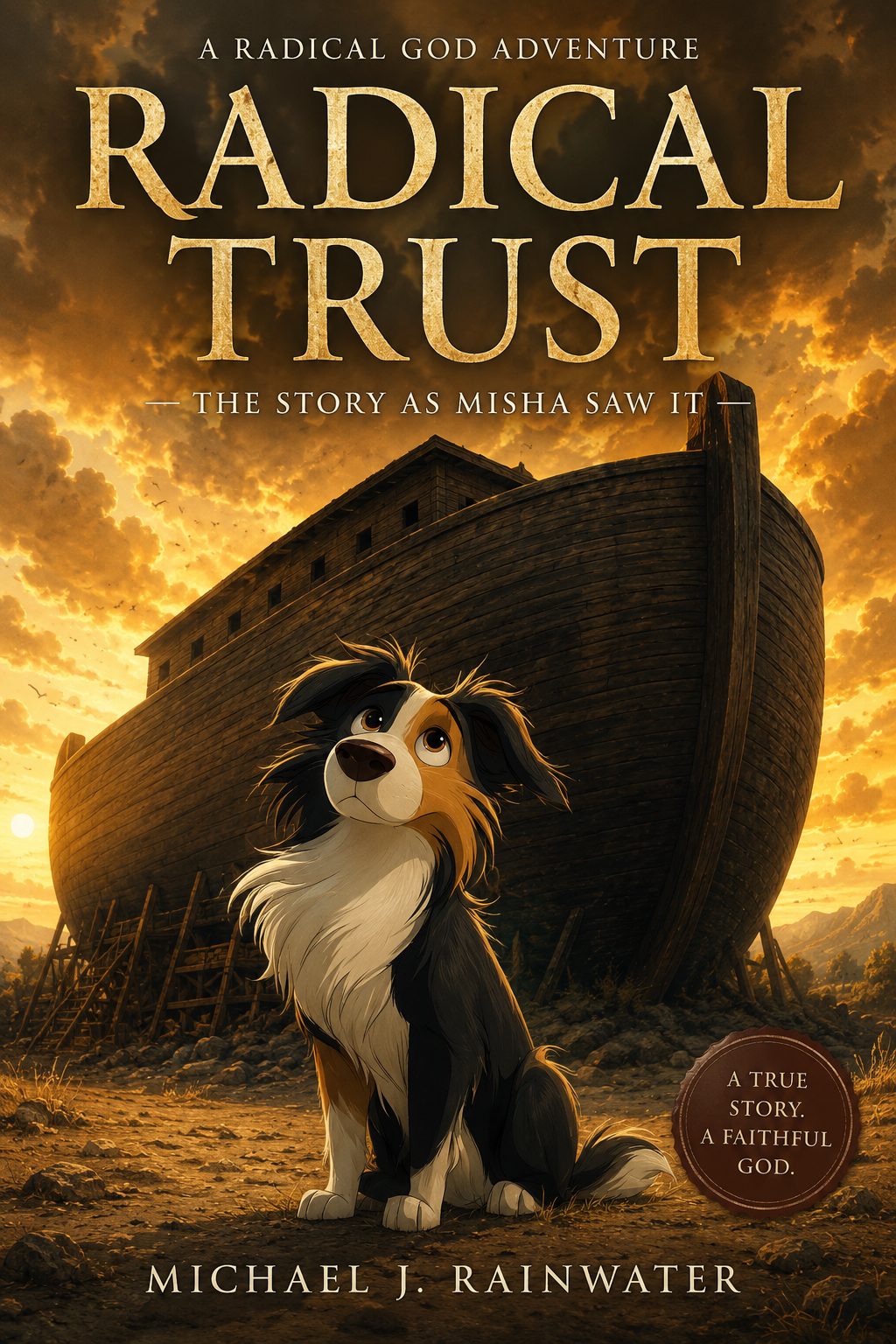 Radical Trust: Misha and the Ark — book cover featuring a border collie against the backdrop of Noah's Ark
